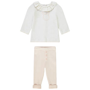 Conjunto de punto con bordado de conejo + legging para bebé niña 