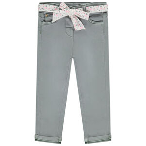 Jean recto con cinturilla de flores para atar para niña. 