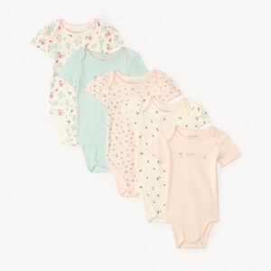 Conjunto de 5 bodies de manga corta con diseños para bebé niña 