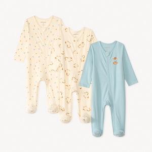 Lote de 3 pijamas de manga larga con cremallera frontal y estampado de pequeño caballo para bebé niño 