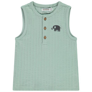 Camiseta sin mangas lisa de punto canalé con elefante bordado para bebé niño 