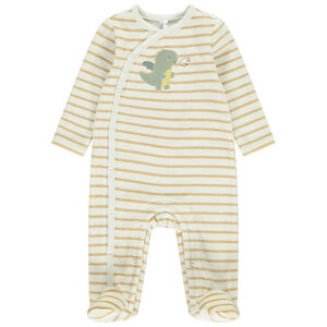 Pelele de terciopelo a rayas con parche de dragón para bebé niño 