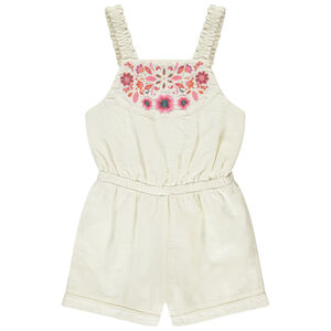 Pelele con bordados florales y tirantes elásticos para niña 