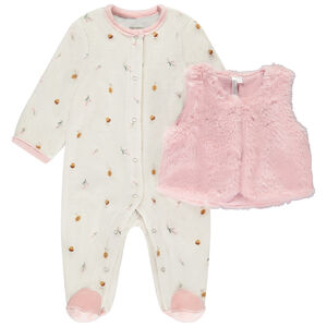Pelele de terciopelo fantasía + chaleco rosa para bebé niña (aberturas diferentes según la edad)  Main Pelele de terciopelo fantasía + chaleco rosa para bebé niña (aberturas diferentes según la edad)