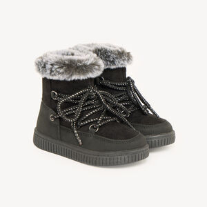 Bottines fille à lacets et zip avec col en fausse fourrure 