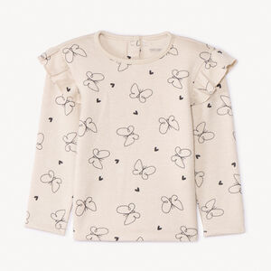T-shirt manches longues imprimé à volants pour bébé fille  Main T-shirt manches longues imprimé à volants pour bébé fille