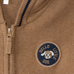 Gilet uni en tricot avec capuche et badge brodé pour bébé garçon 