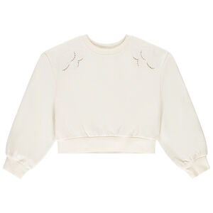 Sudadera de felpa francesa corta lisa con bordado inglés para niña  Main Sudadera de felpa francesa corta lisa con bordado inglés para niña