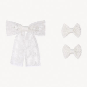 Set de 3 horquillas con lazo de tul bordado para niña 