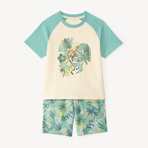 Conjunto de camiseta corta + bermuda con estampado de selva para niño 