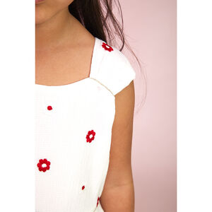 Robe manches courtes en tulle avec broderies fleurs pour fille 