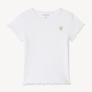 Camiseta de manga corta de punto acanalado con bordado de corazón para niña 