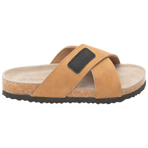 Merceditas de tela azul con lazo y parche para niño 