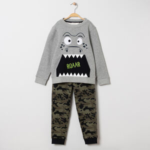 Jogging en molleton print dinosaure et motif camouflage Main Jogging en molleton print dinosaure et motif camouflage