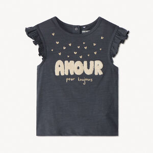 Camiseta de manga corta con bordado efecto rizo para bebé niña 