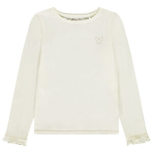 Camiseta manga larga con mariposa de lurex dorado para niña 