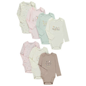 Pack de 7 bodies de punto acanalado para bebé niña 