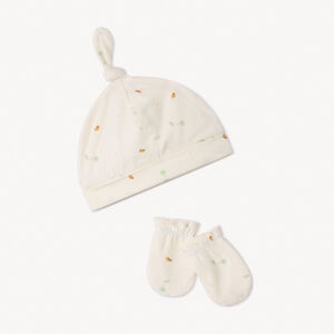 Gorro con lazo fantasía y manoplas a juego para bebé 