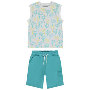 Conjunto de 2 piezas con camiseta sin mangas estampado de palmeras para niño 
