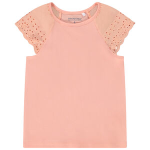 Camiseta de manga corta de brodería inglesa lisa para niña 