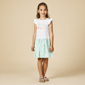 Robe de manga corta efecto 2 en 1 con print de purpurina para niña 