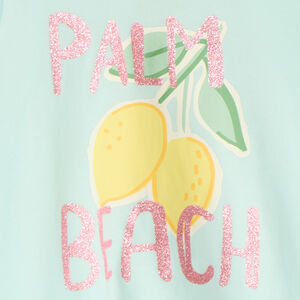 Camiseta sin mangas con efecto anudado y estampado brillante para niña 