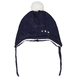 Gorro de punto bobo con pompón y bordados para bebé niña 