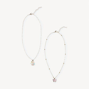 Lot de 2 colliers à pendentif papillon/licorne pour fille  Main Lot de 2 colliers à pendentif papillon/licorne pour fille