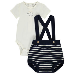 Conjunto de 2 piezas con pantalones cortos a tirantes a rayas para bebé niño 