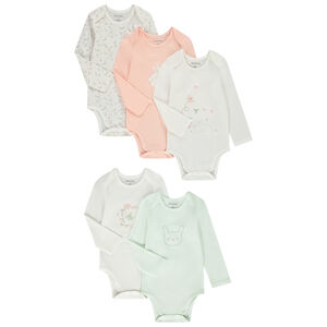 Pack de 5 bodies de manga larga para bebé niña en jersey 