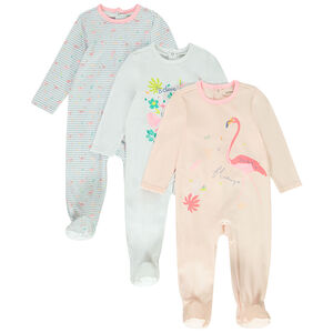 Lot de 3 dors-bien à manches longues imprimé flamants roses pour bébé fille Main Lot de 3 dors-bien à manches longues imprimé flamants roses pour bébé fille