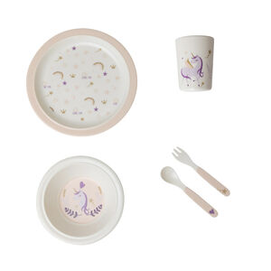 Set de comida 5 piezas de melamina Licorne rosa/crudo 