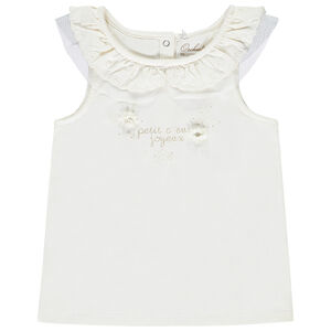 Camiseta sin mangas unicolor con cuello de encaje para niña bebé 