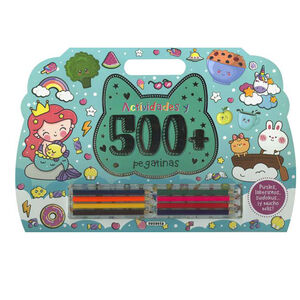 Libro de actividades Kawaii con 500 pegatinas y lápices de colores +5años 