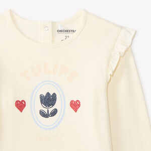 Camiseta de bebé de manga larga con volantes y estampado de tulipanes 
