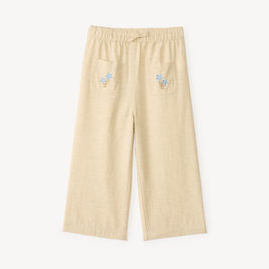 Pantalón amplio con bordado de flores para niña. 