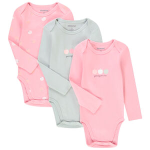 Lot de 3 bodies manches longues en coton imprimé pour bébé fille Main Lot de 3 bodies manches longues en coton imprimé pour bébé fille