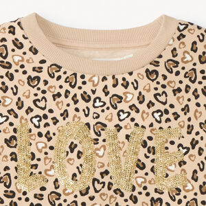 Sudadera de felpa con estampado de leopardo y lentejuelas para niña 