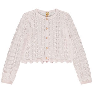 Gilet de manga larga de punto fantasía en color liso para niña. 