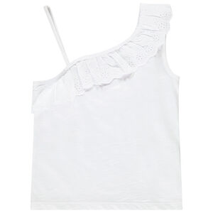 Top con tirantes asimétricos y bordado inglés para niña  Main Top con tirantes asimétricos y bordado inglés para niña