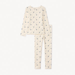 Conjunto de pijama largo de canalé con estampado de flores para niña 