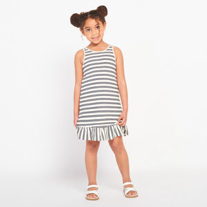 Vestido sin mangas a rayas con volante para niña 