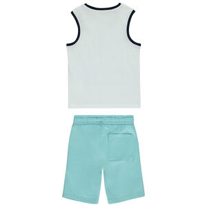 Conjunto camiseta sin mangas fantasía + short liso de felpa niño 