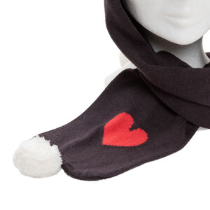 Gorro y bufanda de punto con pompón y corazón de jacquard 