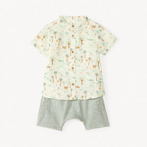 Conjunto corto de 2 piezas, camisa y bermuda con estampado tropical para bebé niño. 