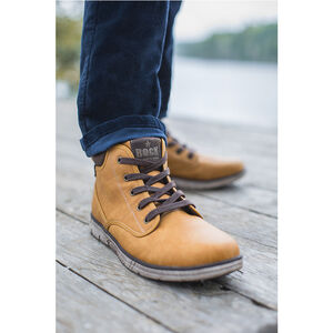 Botines con efecto cuero camel y cordones con cremallera 