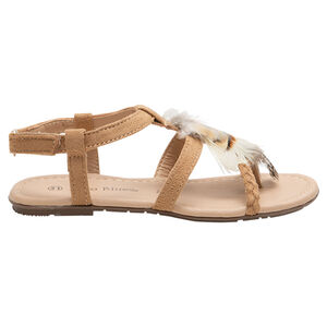 Sandalias efecto ante con pluma y tira trenzada para niña 