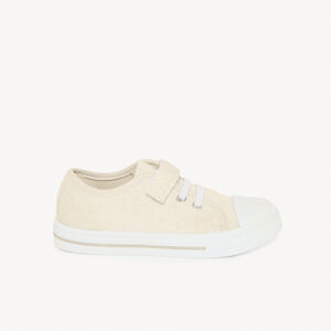 Zapatillas bajas plateadas con velcro y cordones elásticos niña 