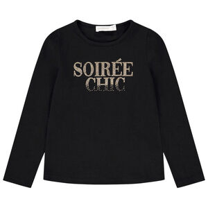 Camiseta de manga larga en jersey con strass para niña Main Camiseta de manga larga en jersey con strass para niña