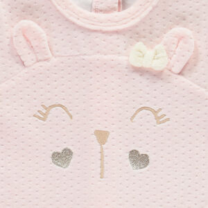 Pelele con conejo en terciopelo efecto devorado para niña. 